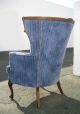 Vintage French Royal Blue Velvet Accent Chair Wingback Carved Mid - Century Modern Post-1950 photo 2