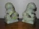 Hand Carved Pair Chinese Vintage 1940s Foo Dogs Jadeite Jade Statues Bookends Foo Dogs photo 1