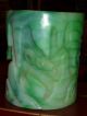 Rare Antique Chinese Glass Like Jade Jadeite Dyed Hand Carved Brush Pot Buddha Brush Pots photo 9