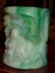 Rare Antique Chinese Glass Like Jade Jadeite Dyed Hand Carved Brush Pot Buddha Brush Pots photo 2