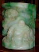 Rare Antique Chinese Glass Like Jade Jadeite Dyed Hand Carved Brush Pot Buddha Brush Pots photo 3