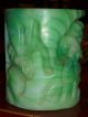 Rare Antique Chinese Glass Like Jade Jadeite Dyed Hand Carved Brush Pot Buddha Brush Pots photo 8