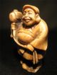Japanese Bone Netsuke Figure Carving Of A Man Holding A Tool Hammer,  Signed Netsuke photo 2
