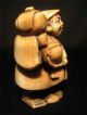 Japanese Bone Netsuke Figure Carving Of A Man Holding A Tool Hammer,  Signed Netsuke photo 8