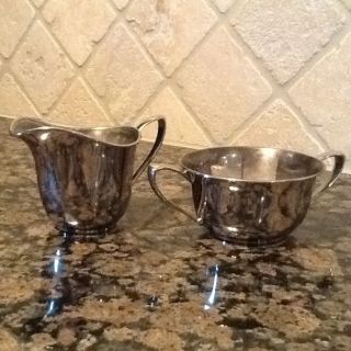 Vintage Art Deco,  Silver Plated Creamer And Sugar Bowl,  Made In Usa. photo