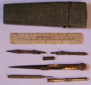 18th Century Dollond Drawing Instruments Set Shagreen Cased - Drafting Tool photo