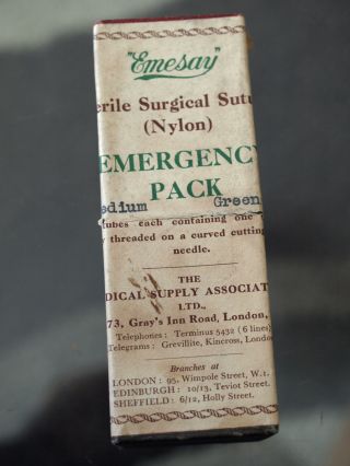 Vintage 1940 Boxed Of Medical Medium Sutures Nylon In Glass Vials Unused Emesay photo