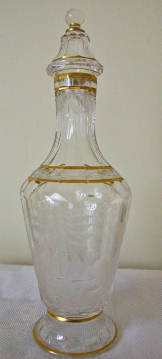 Lobmeyr Gilt Glass Intaglio Cut Liqueur Bottle,  Vienna,  Austria,  1870 ' S. photo