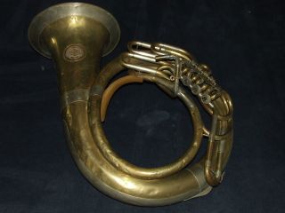 Antique V.  F Cerveny Rotary Helicon 4 Valve Brass Musical Baritone Instrument photo