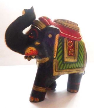 Old Vintage Hand Crafted Wooden Lacquer Painted Decorative Elephant Toy photo