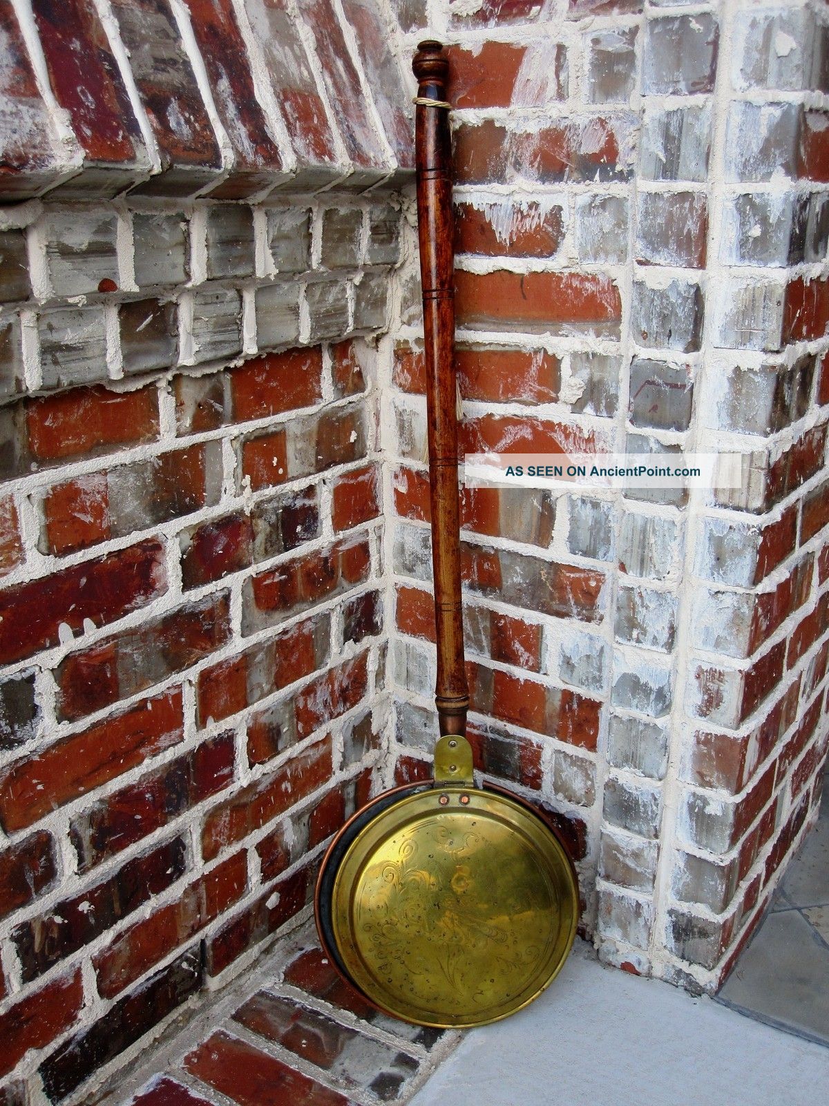 Antique English Copper & Brass Bed Warmer 1800s Primitives photo
