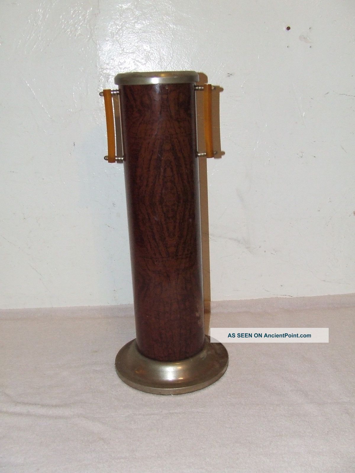 Antique Art Deco Wood Grain Metal Smoking Ashtray Stand With Bakelite Handles Art Deco photo