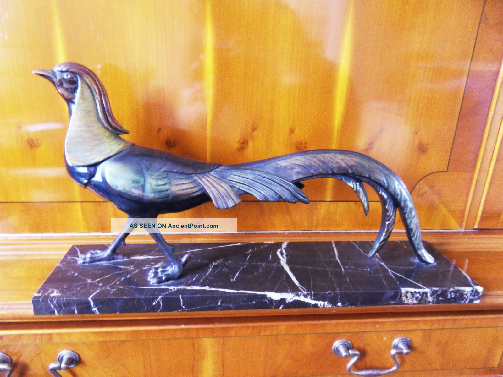 Art Deco 1930s Pheasant Statue On Marble Plinth Art Deco photo