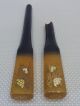121127 Vintage Japanese Gilt Decorated Resinous Kushi Comb & Kanzashi Hair Stick Other photo 9