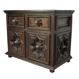Vintage Mexican Renaissance Revival Carved Wood Server Sideboard Chest Rustic photo