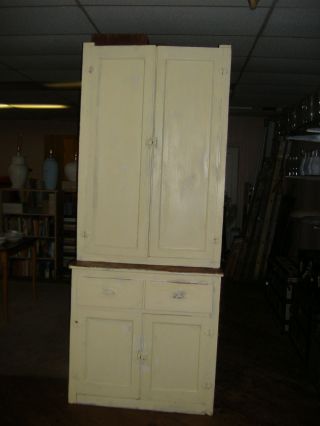 Urban Rustic Pale Yellow Distress Painted Cupboard Vintage Antique Country photo