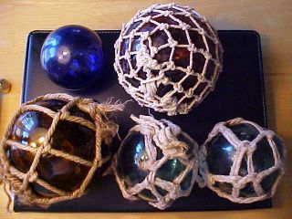 Vintage Japanese Glass Float Set 5 Ball Fish Net Buoy photo