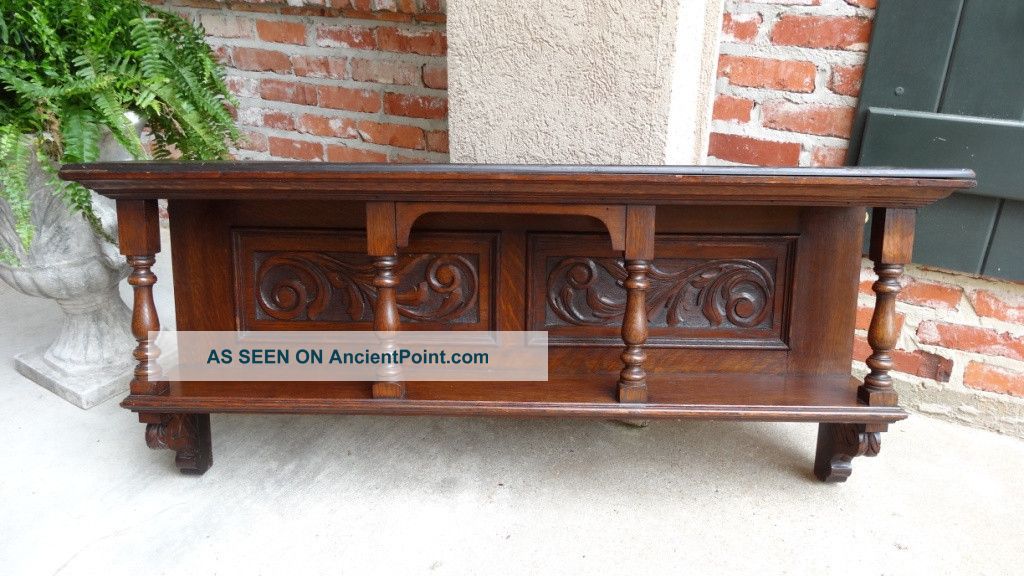 Antique English Carved Oak Wall Shelf Plate Rack Bookshelf Mantel