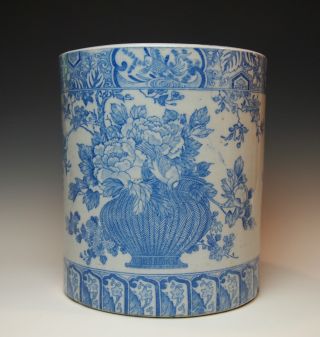 Antique Japanese Blue & White Ceramic Hibachi Pot Hand Warmer Brazier Planter photo