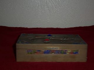 Antique Chinese Brass Trinket/cig.  Box Cabochon Glass Inserts & Enameling photo