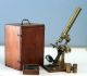 Unsigned English Antique Brass Bar - Limb Microscope W/mahogany Case & Accys C1870 Microscopes & Lab Equipment photo 2