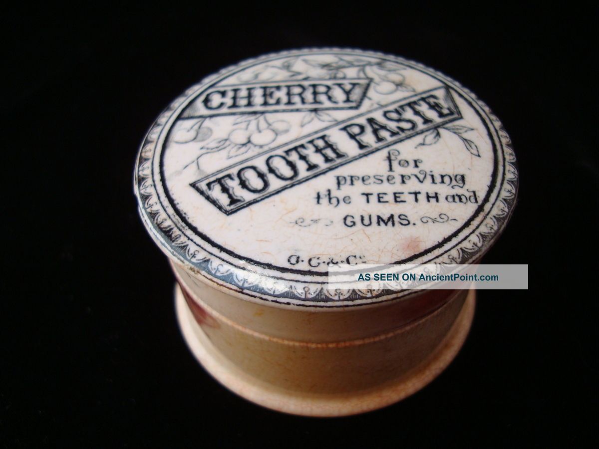 Victorian Transfer Printed Cherry Tooth Paste Pot 1880 Dentistry photo