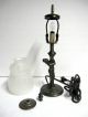 Antique Art Nouveau Bronze Woman Figural Torch Lamp W/ Frosted Glass Shade1920s Lamps photo 8