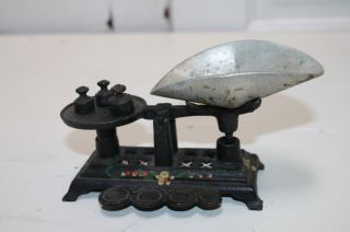 Vintage Miniature Cast Iron Scale Tole Painted With Weights Cute photo