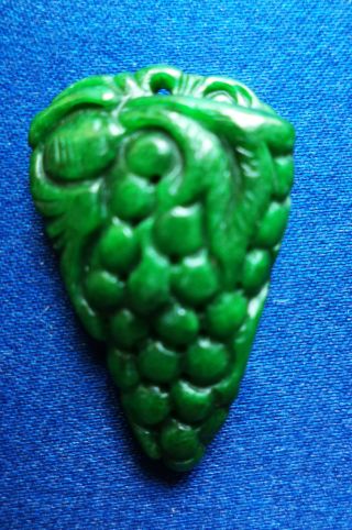 Pj63 Antique Natural Dark Green Jadeite Pendant Carved Green Berry Grade A photo