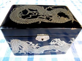 Ant Lacquer Tea Caddy Paper Mache Box Dragon Butterfly Japan Chinese 2 Comparts photo