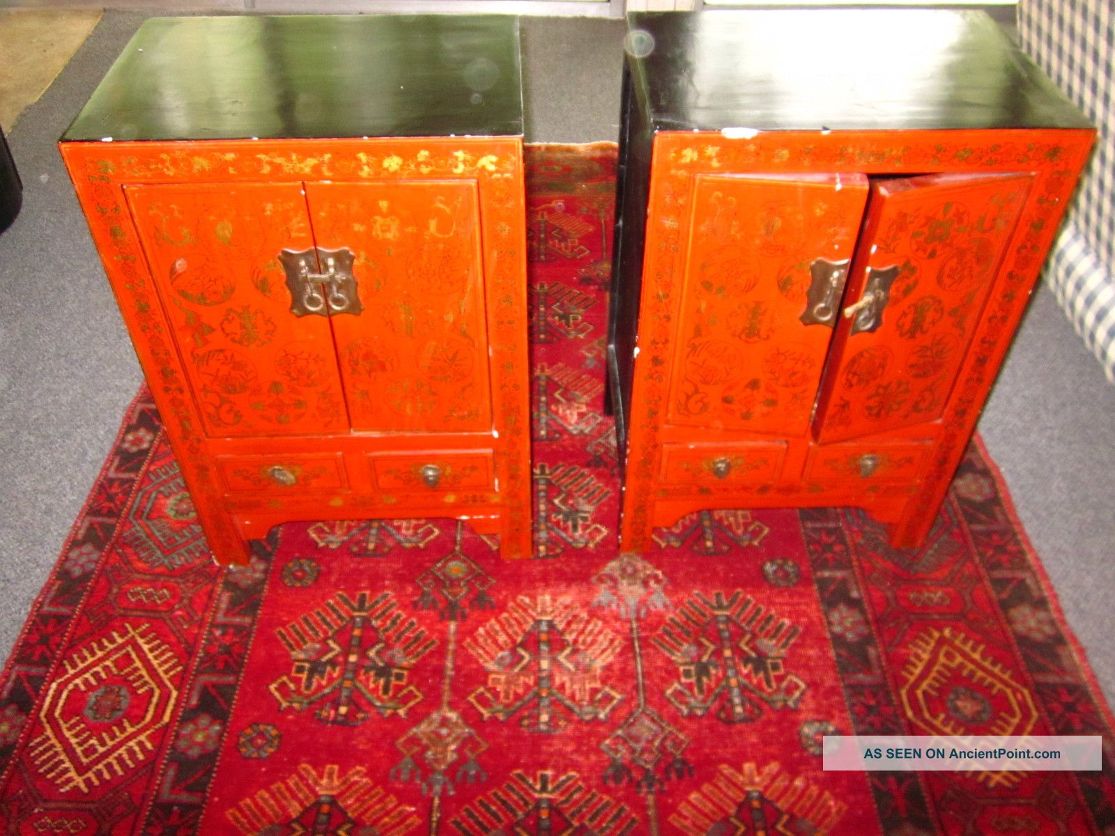 2 Red Chinese End Tables/night Stands Tables photo