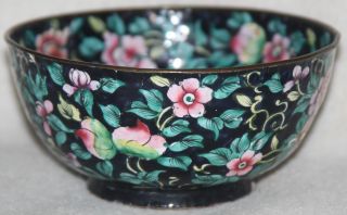 Chinese Late Qing (1890s) Famille Noire Enamel Floral/moth Decorated Bowl photo