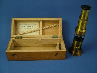An Antique Beech - Wood Cased Field Microscope. photo