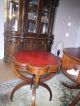 Antique Round Table Set Of 3 Tables With Red Leather On Top And Free Lamp 1900-1950 photo 2