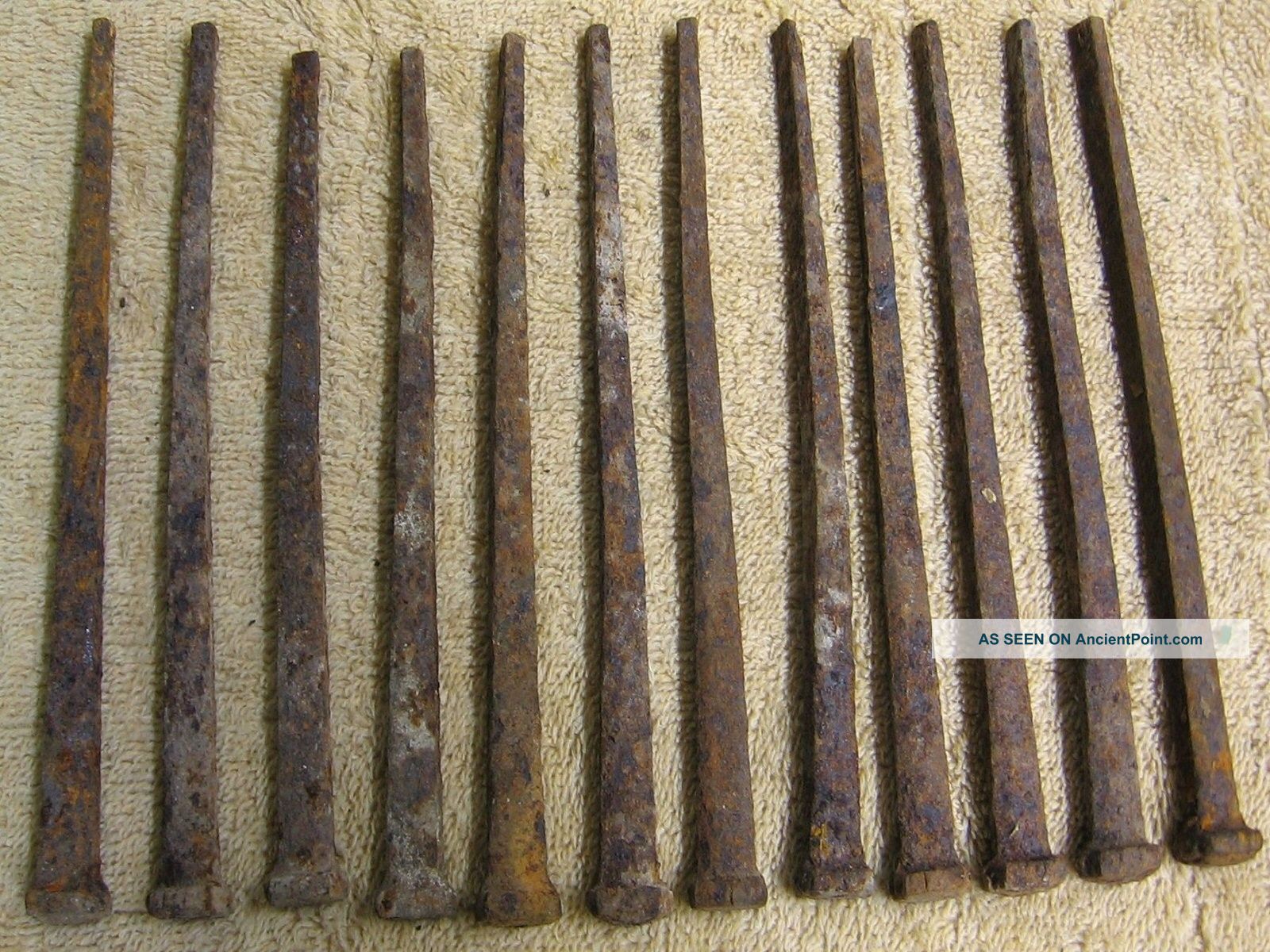 Antique Dozen Of Square Nails Spikes - 5 Inch Nails photo