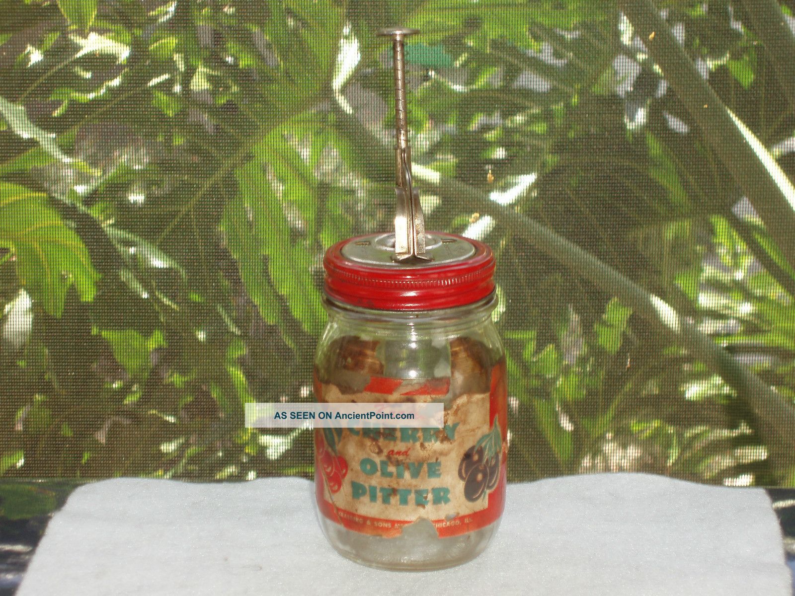 Antique Krasco Cherry And Olive Pitter Chicago Il Paper Label Primitives photo