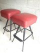 Mid Century Leather Red Bar Stools W/ Metal Legs Post-1950 photo 1