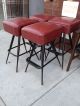 Mid Century Leather Red Bar Stools W/ Metal Legs Post-1950 photo 2