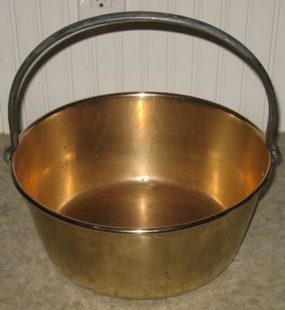 Circa 1800 ' S Spun Brass Pail Bucket W/ Stationary Wrought Handle & Copper Rivets photo