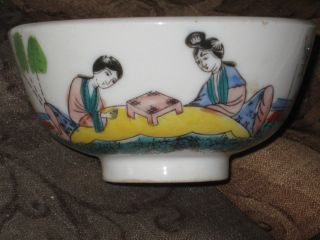 Colorful Antique Chinese Porcelain Bowl Rice Bowl Stamped On Bottom photo