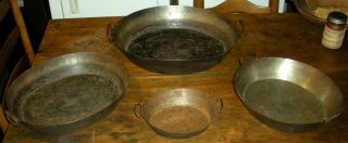 4 Antique Primitive 1800s Steel? Sautee Cooking Pans Graduated Sizes Usable Vafo photo