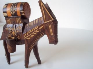 Antique Vintage Wood Carved Donkey Figure For Shelf photo
