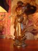 Large Moreau Art Nouveau Bronzed Spelter French Statue Sculpture Woman & Bird Metalware photo 6
