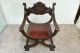 Antique Carved Mahogany North Wind Face Curule Throne Chair Renaissance Revival 1800-1899 photo 11