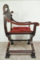 Antique Carved Mahogany North Wind Face Curule Throne Chair Renaissance Revival 1800-1899 photo 5