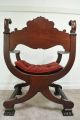 Antique Carved Mahogany North Wind Face Curule Throne Chair Renaissance Revival 1800-1899 photo 7