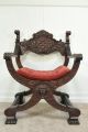 Antique Carved Mahogany North Wind Face Curule Throne Chair Renaissance Revival 1800-1899 photo 8