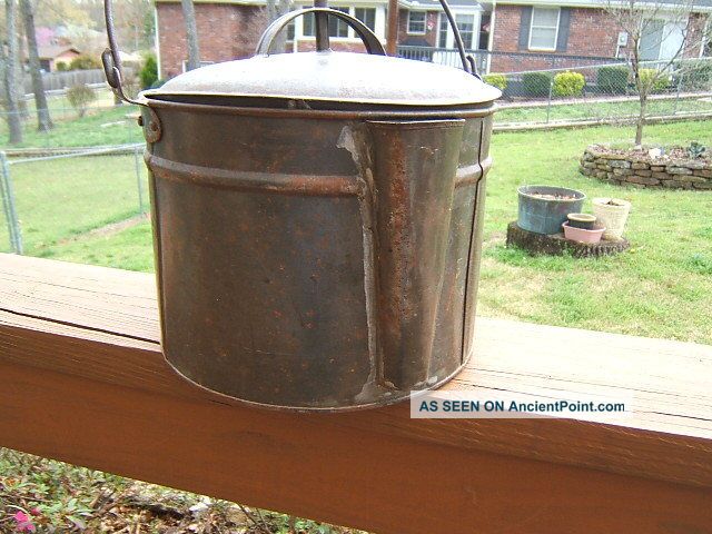 Antique Primitive Cowboy Tin Tea Water Kettle Kettle Swing Handle Spout Whistle? Primitives photo