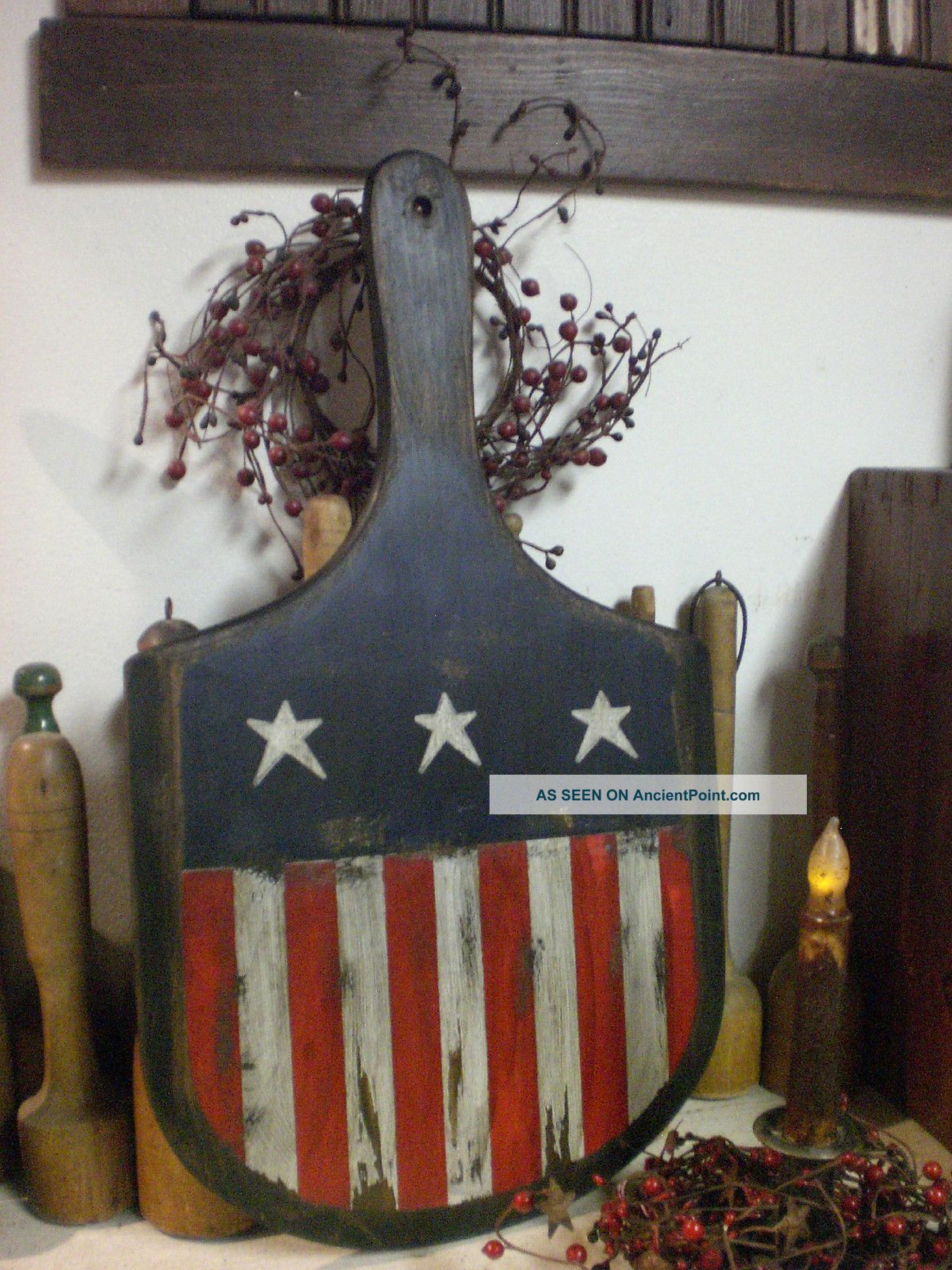 Primitive Americana Wooden Bread Board Wood Dough Paddle Primitives photo