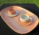 Russel Wright American Modern Coral Grey Demitasse Cups Saucer Tray Steubenville Mid-Century Modernism photo 3